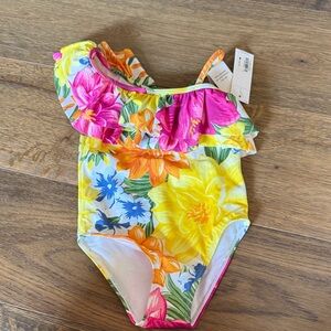 Janie and Jack Floral One Piece Swimsuit - Pink, Yellow, Blue